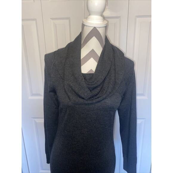 Paul Costelloe BLACK LABEL Midi Dress M Dark Grey Marino Wool Acrylic Cowl Neck - Picture 3 of 10